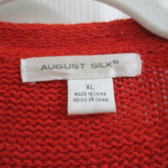 AUGUST SILK Red/Orange Belted Ribbed Knit Short Sleeve Cardigan XL - Picture 2 of 4